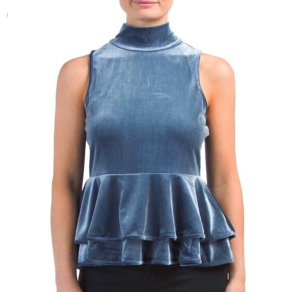 Torn by Ronny Kobo Tops - Torn By Ronny Kobo Icy Blue Velvet Sleeveless Gorgeous Peplum Top Size Medium